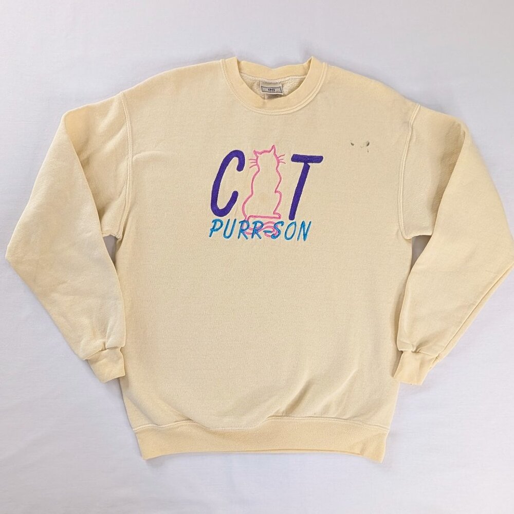 VTG Lee Cat Purrson Embroidered Yellow Lee Heavyweight Crewneck Sweatshirt
